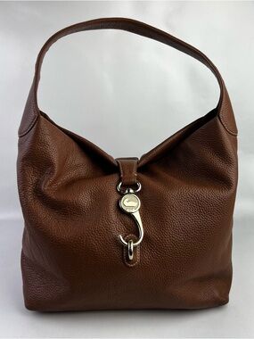 Dooney & Bourke Logo Loc Brown Pebbled Leather Hobo Shoulder Purse Bag